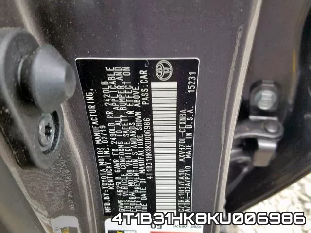 4T1B31HK8KU006986 фото 2