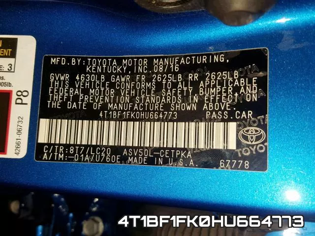 4T1BF1FK0HU664773 фото 2