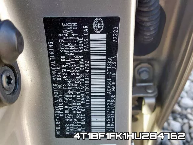 4T1BF1FK1HU284762 фото 2