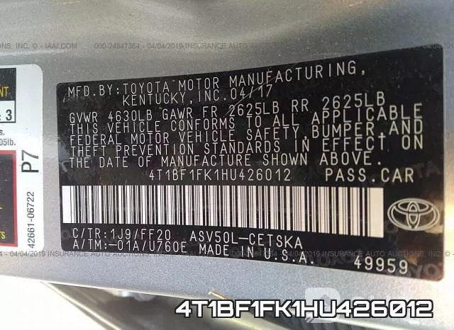 4T1BF1FK1HU426012 фото 10