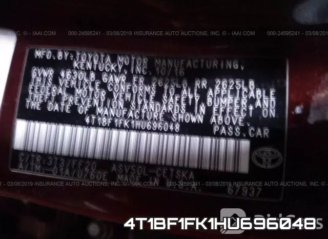 4T1BF1FK1HU696048 фото 10