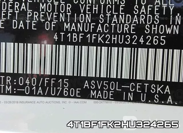 4T1BF1FK2HU324265 фото 10