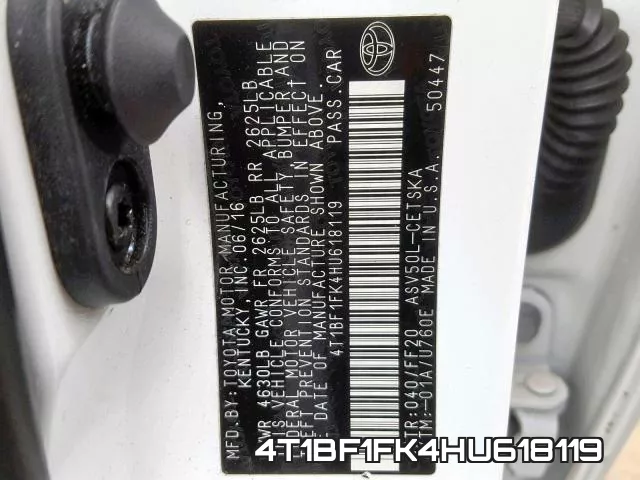 4T1BF1FK4HU618119 фото 2