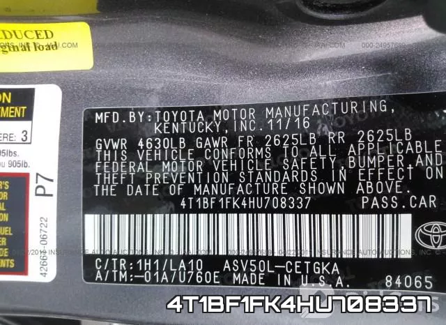 4T1BF1FK4HU708337 фото 10