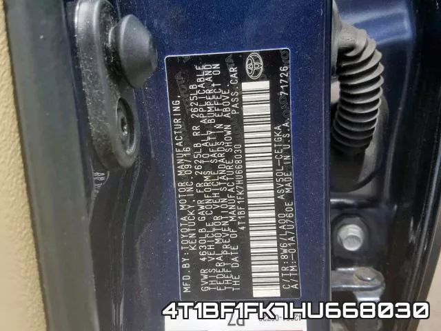 4T1BF1FK7HU668030 фото 2