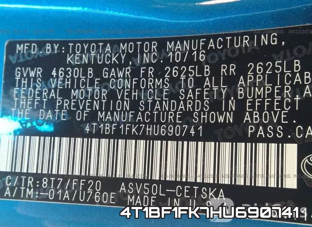 4T1BF1FK7HU690741 фото 10