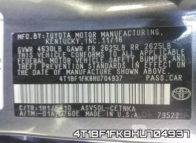 4T1BF1FK8HU704937 фото 10