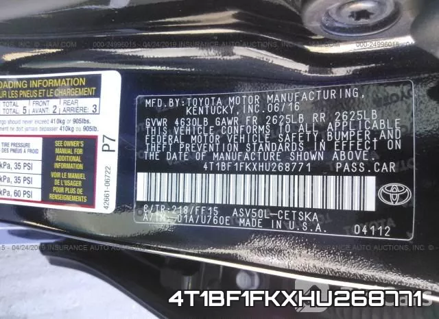4T1BF1FKXHU268771 фото 10