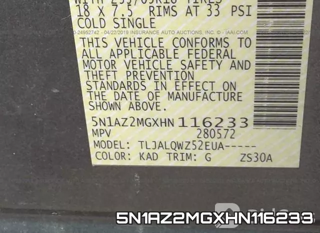 5N1AZ2MGXHN116233 фото 10