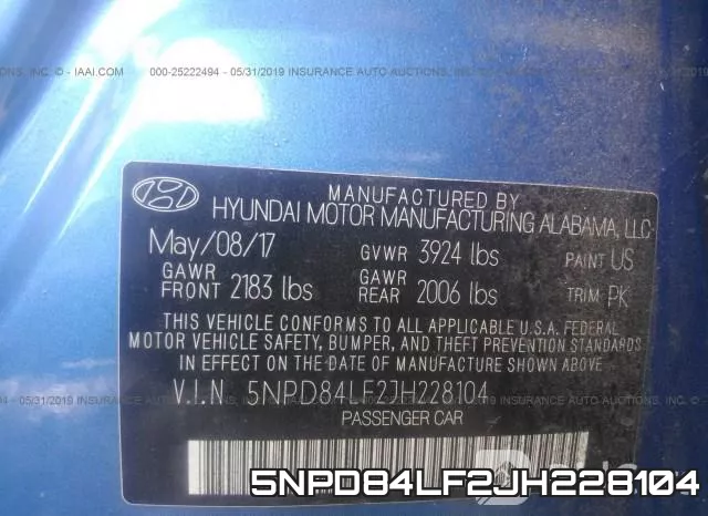 5NPD84LF2JH228104 фото 10