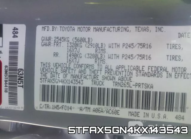5TFAX5GN4KX143543 фото 10