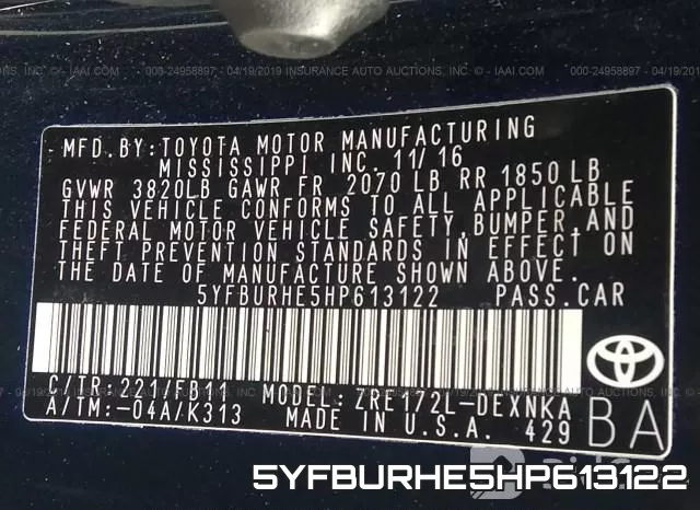 5YFBURHE5HP613122 фото 10