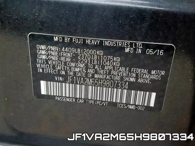 JF1VA2M65H9807334 фото 2
