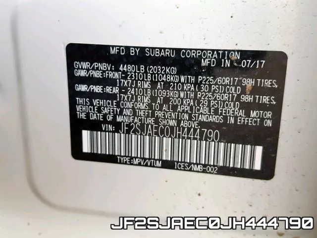 JF2SJAEC0JH444790 фото 2