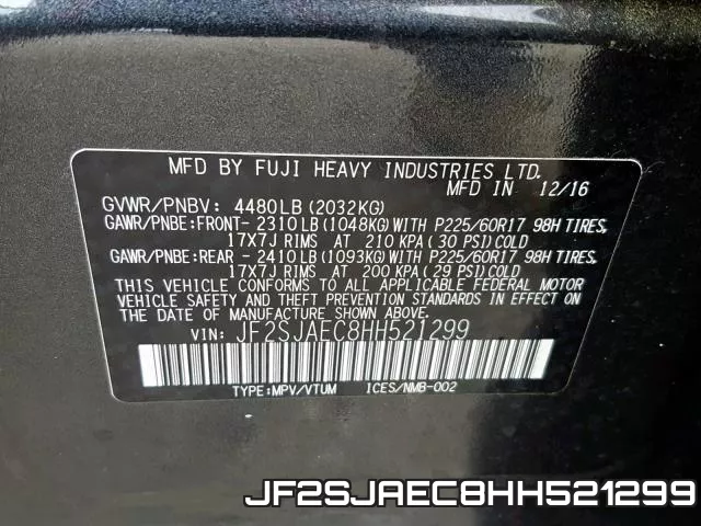 JF2SJAEC8HH521299 фото 2