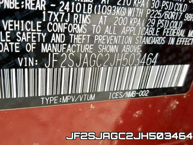 JF2SJAGC2JH503464 фото 2