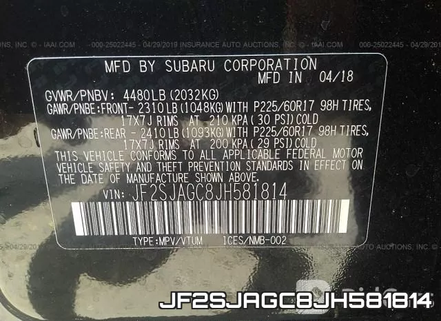 JF2SJAGC8JH581814 фото 9