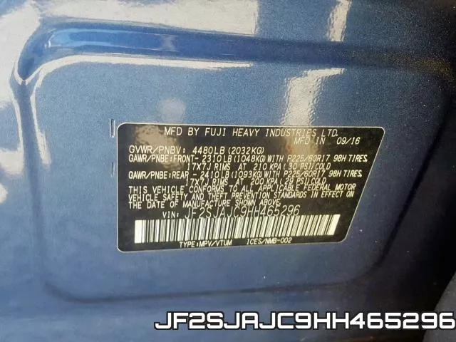 JF2SJAJC9HH465296 фото 2