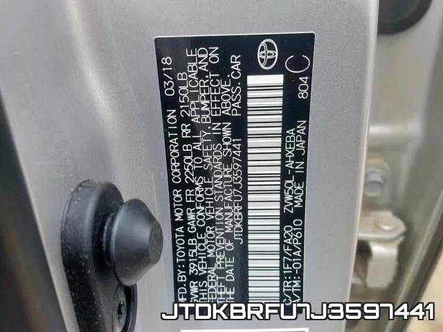 JTDKBRFU7J3597441 фото 2