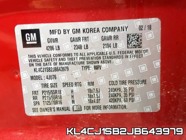 KL4CJ1SB2JB643979 фото 2