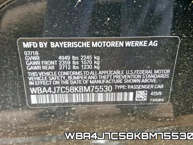 WBA4J7C58KBM75530 фото 2
