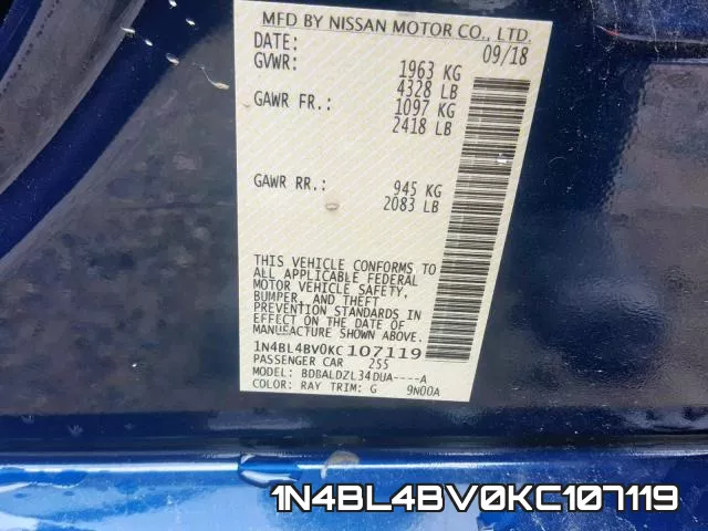 1N4BL4BV0KC107119 фото 2