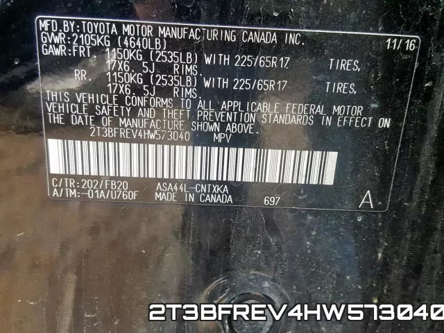 2T3BFREV4HW573040 фото 2