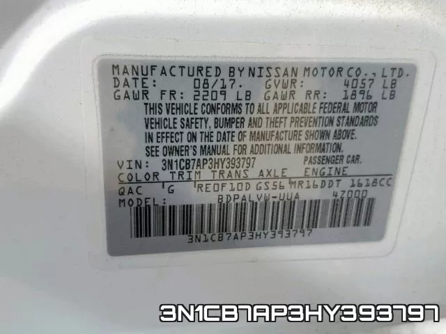 3N1CB7AP3HY393797 фото 2