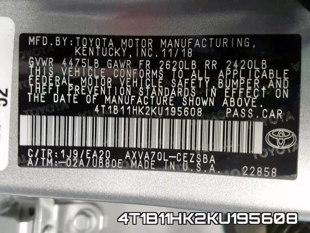 4T1B11HK2KU195608 фото 2