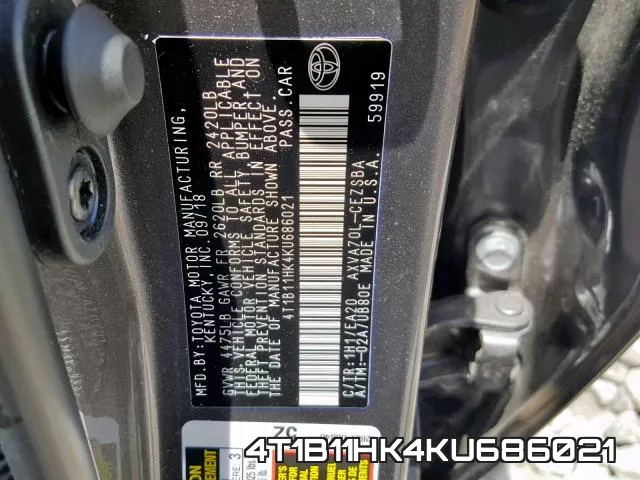 4T1B11HK4KU686021 фото 2