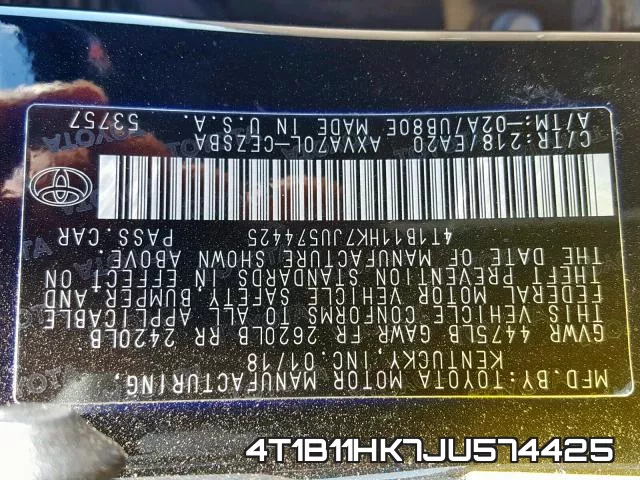 4T1B11HK7JU574425 фото 2