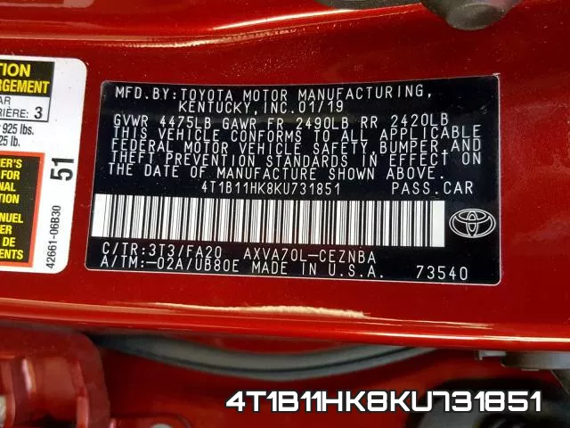 4T1B11HK8KU731851 фото 2