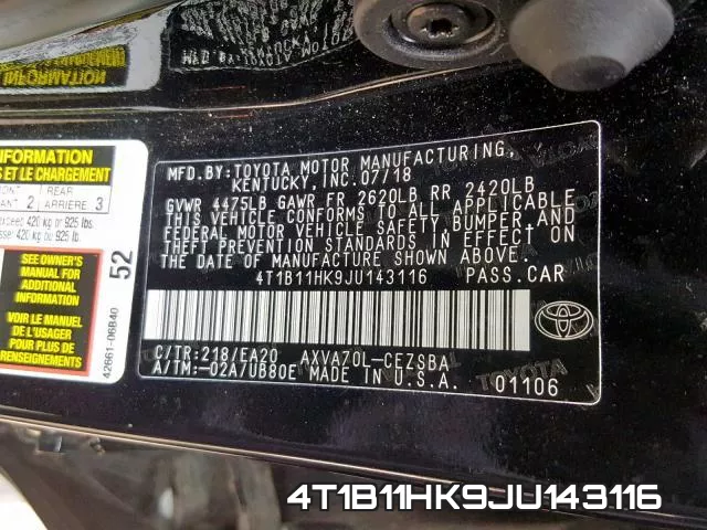4T1B11HK9JU143116 фото 2