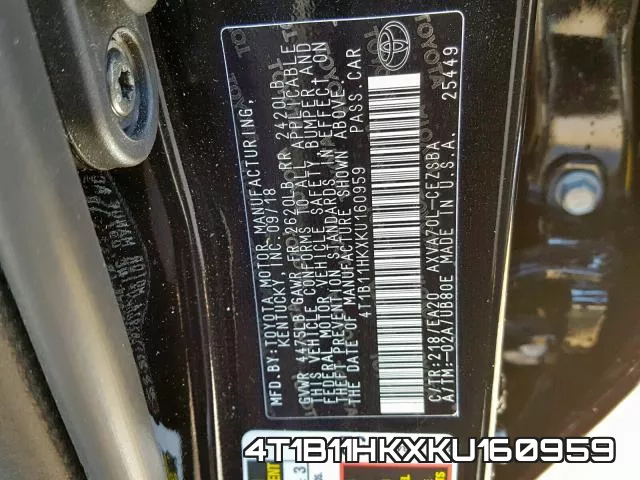 4T1B11HKXKU160959 фото 2