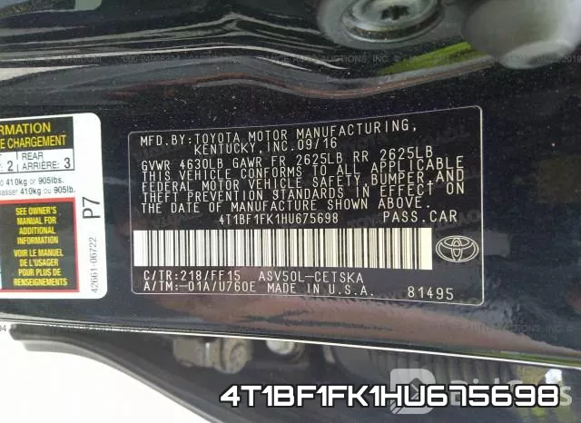4T1BF1FK1HU675698 фото 10