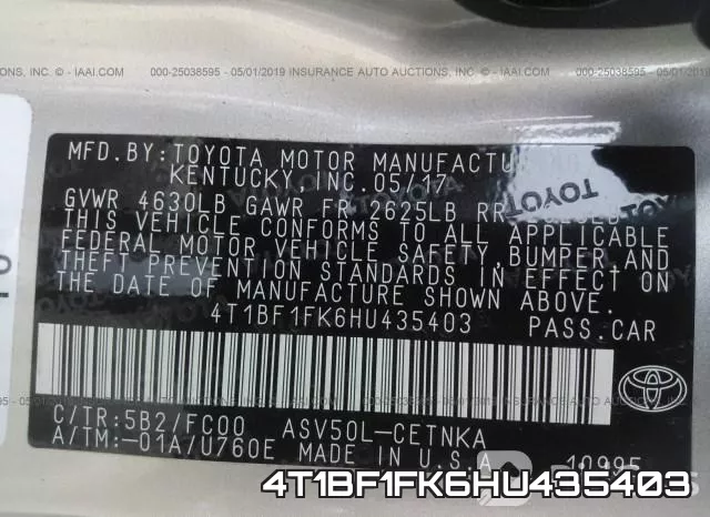 4T1BF1FK6HU435403 фото 10