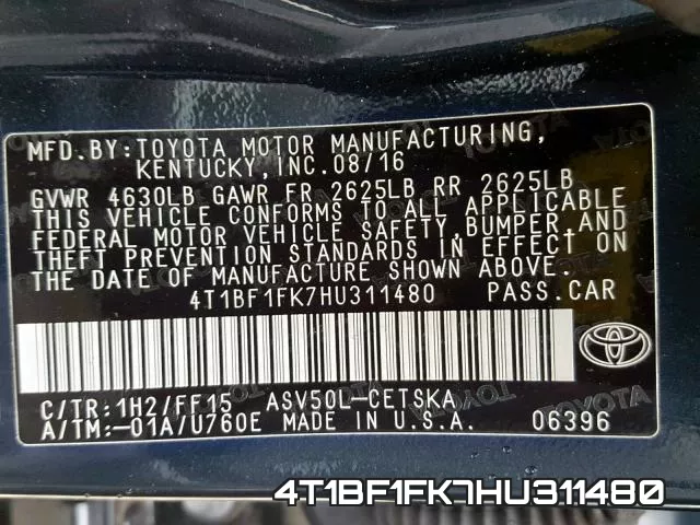 4T1BF1FK7HU311480 фото 2