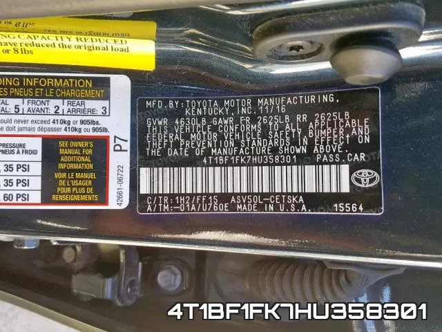 4T1BF1FK7HU358301 фото 2