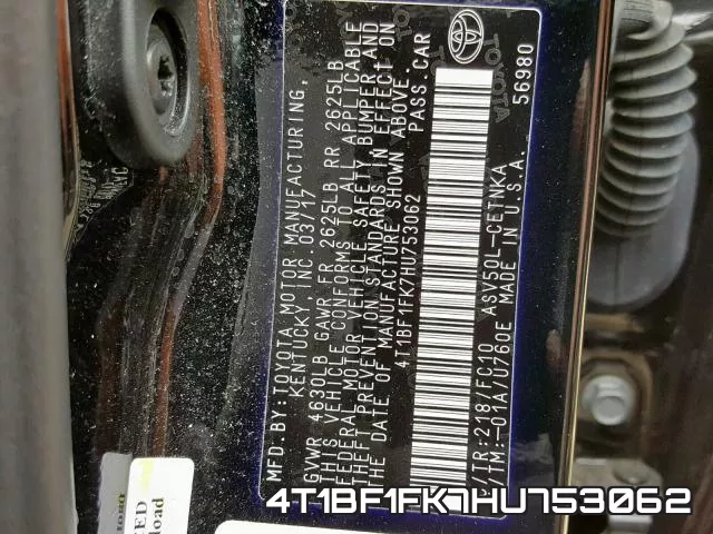 4T1BF1FK7HU753062 фото 2