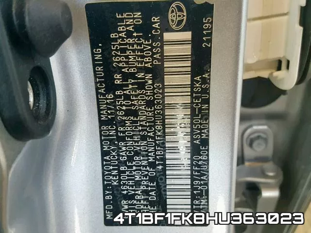 4T1BF1FK8HU363023 фото 2