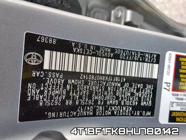 4T1BF1FK8HU780142 фото 2
