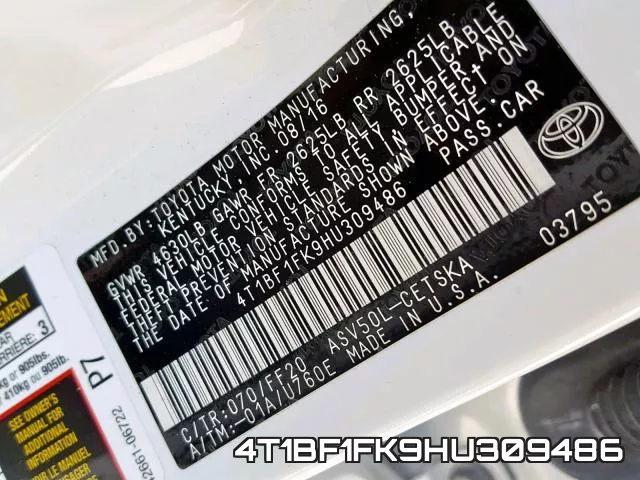 4T1BF1FK9HU309486 фото 2