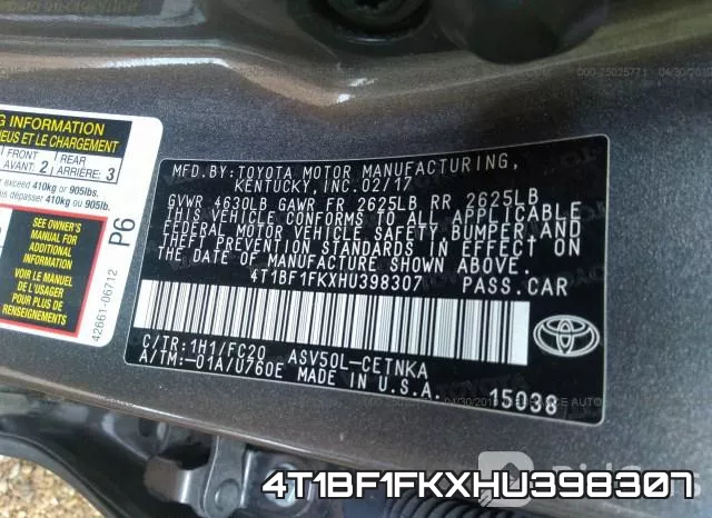 4T1BF1FKXHU398307 фото 10