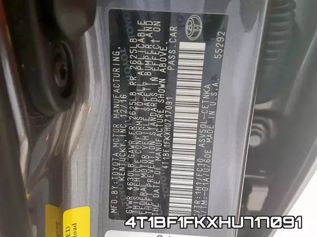 4T1BF1FKXHU717091 фото 2