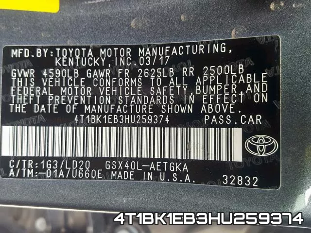 4T1BK1EB3HU259374 фото 2