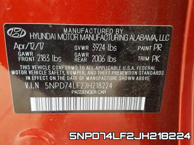 5NPD74LF2JH218224 фото 2
