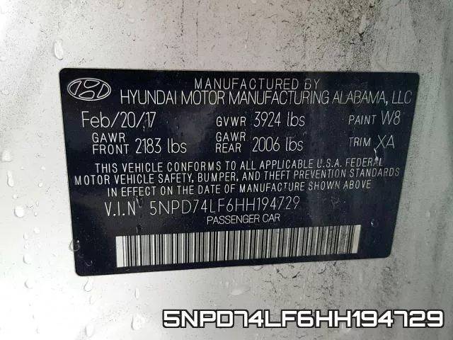 5NPD74LF6HH194729 фото 2