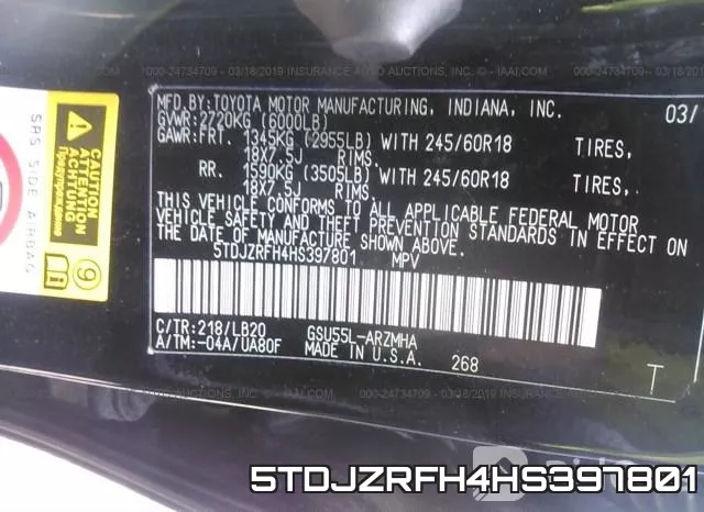 5TDJZRFH4HS397801 фото 10