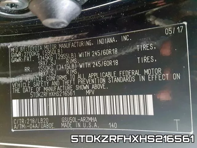 5TDKZRFHXHS216561 фото 2