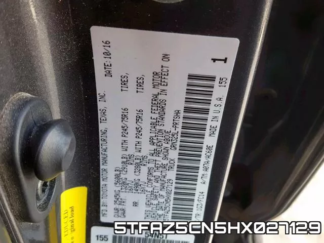 5TFAZ5CN5HX027129 фото 2